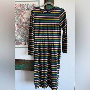 J. Crew Navy Striped Knit Dress with Pink, Green & Mustard Accents